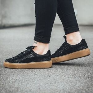 PUMA Platform Black Gold Exotskin Suede Sneakers Trainers Size 9.5 Reptil